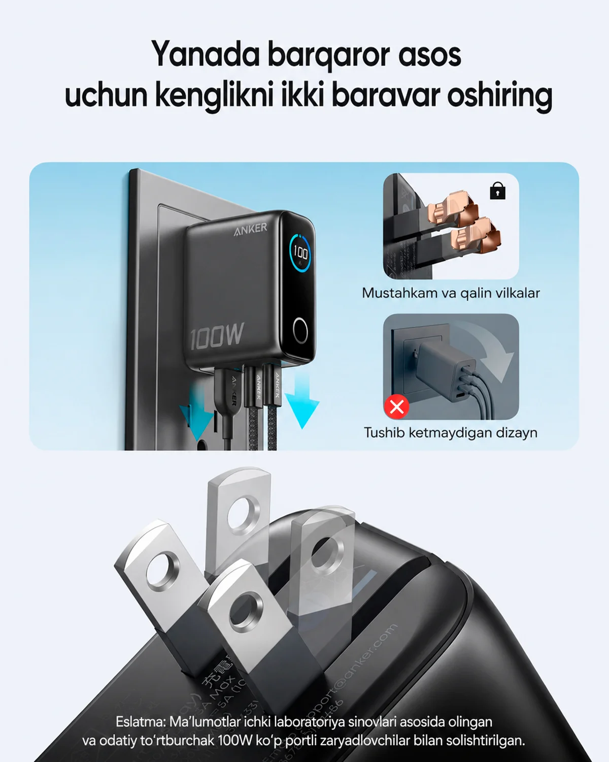 Zaryadlovchi adapter Anker Prime 100W 2xUSB-C 1xUSB-A LED displeyli — 5/6