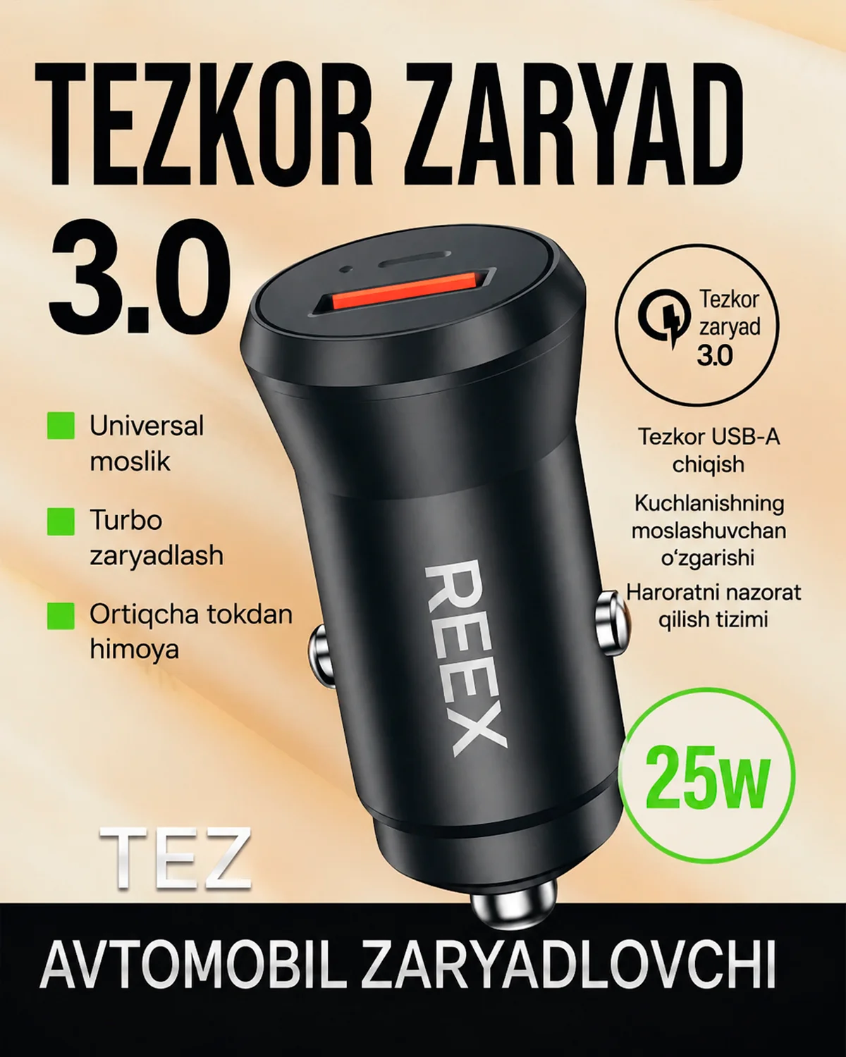 Avtomobil zaryadlagichi REEX RA-12 QC3.0 25W — 2/3