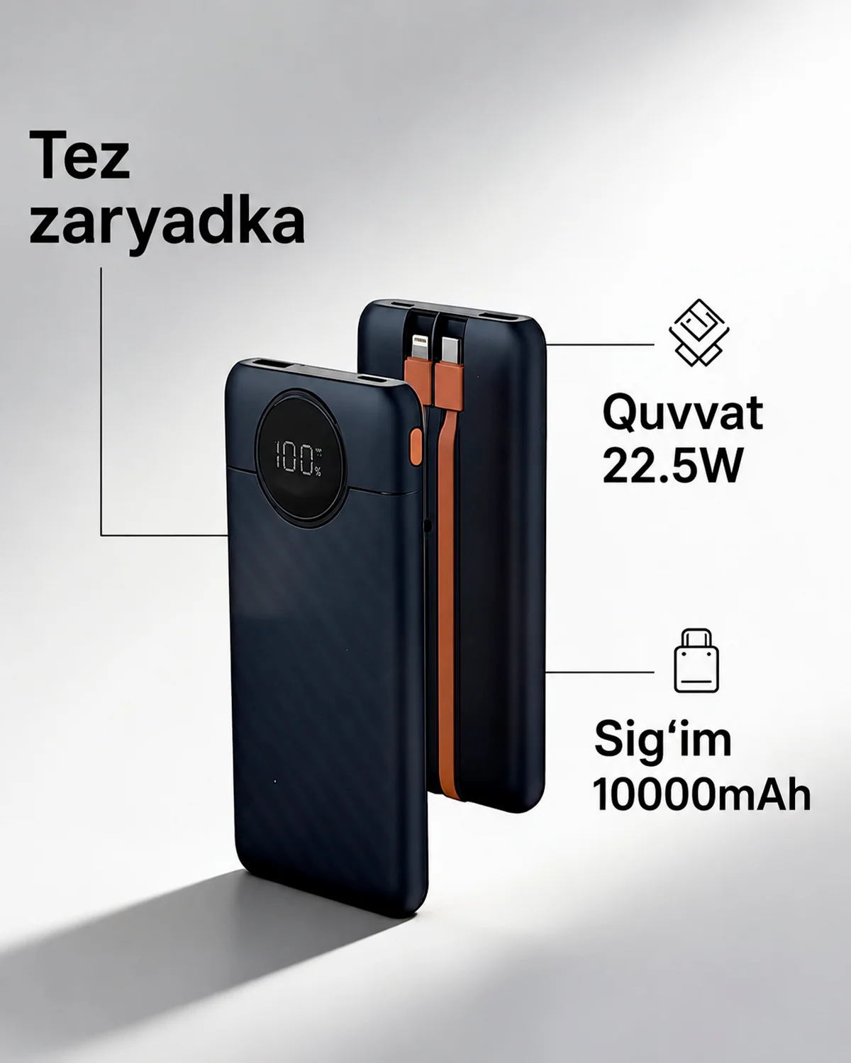 Powerbank REEX RPB-15 10000 mAh, 22.5W PD Tezkor Quvvatlash, LED Displey — 3/3