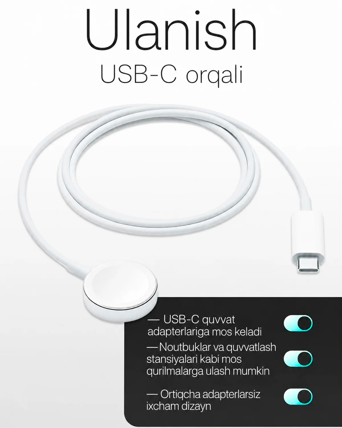 Aqlli soat quvvatlagichi Apple Watch Magnetic Fast Charger to USB-C (1m) — 3/3