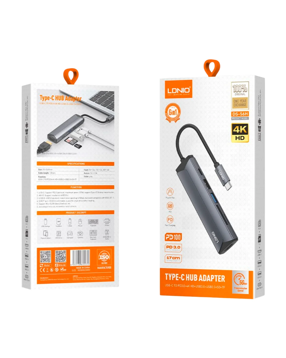 Ko‘p funksiyali ixcham USB-C Xab (Perexodnik) — LDNIO 6-in-1 Hub Adapter (Model: DS-56H) — 2/7