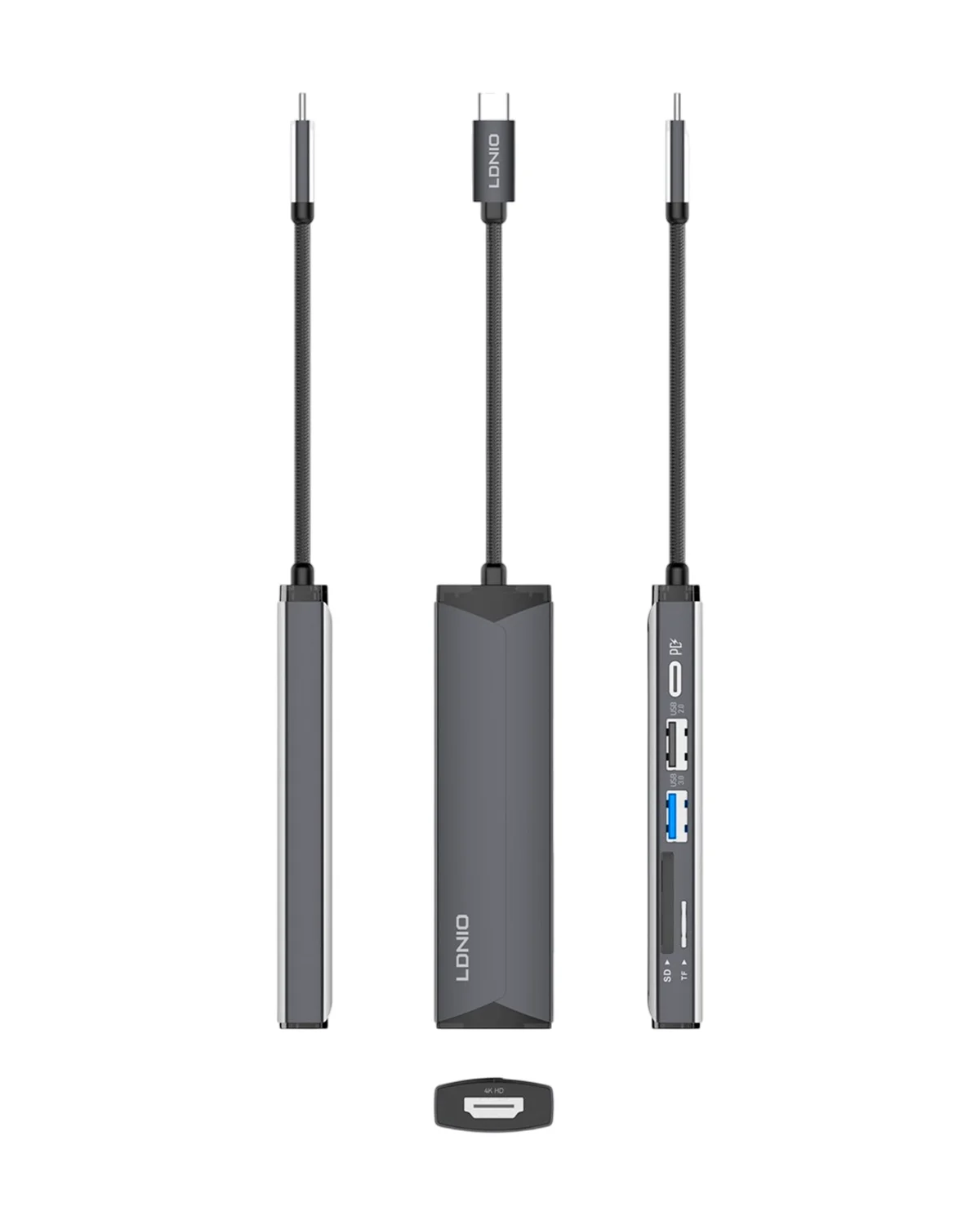 Ko‘p funksiyali ixcham USB-C Xab (Perexodnik) — LDNIO 6-in-1 Hub Adapter (Model: DS-56H) — 6/7