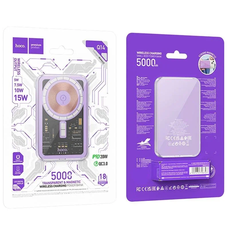 MagSafe power bank HOCO Q14 5000mAh — magnitli simsiz zaryadlovchi, PD 20W — 2/3