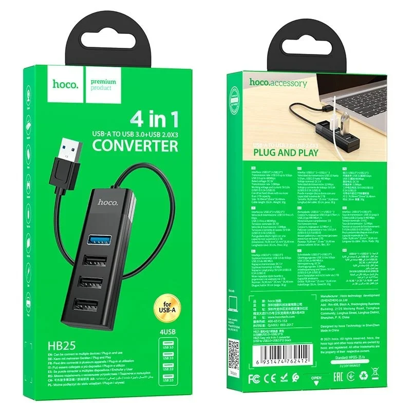 USB hub HOCO HB25 4-in-1 Type-C — 1×USB 3.0 + 3×USB 2.0 OTG adapter — 2/2