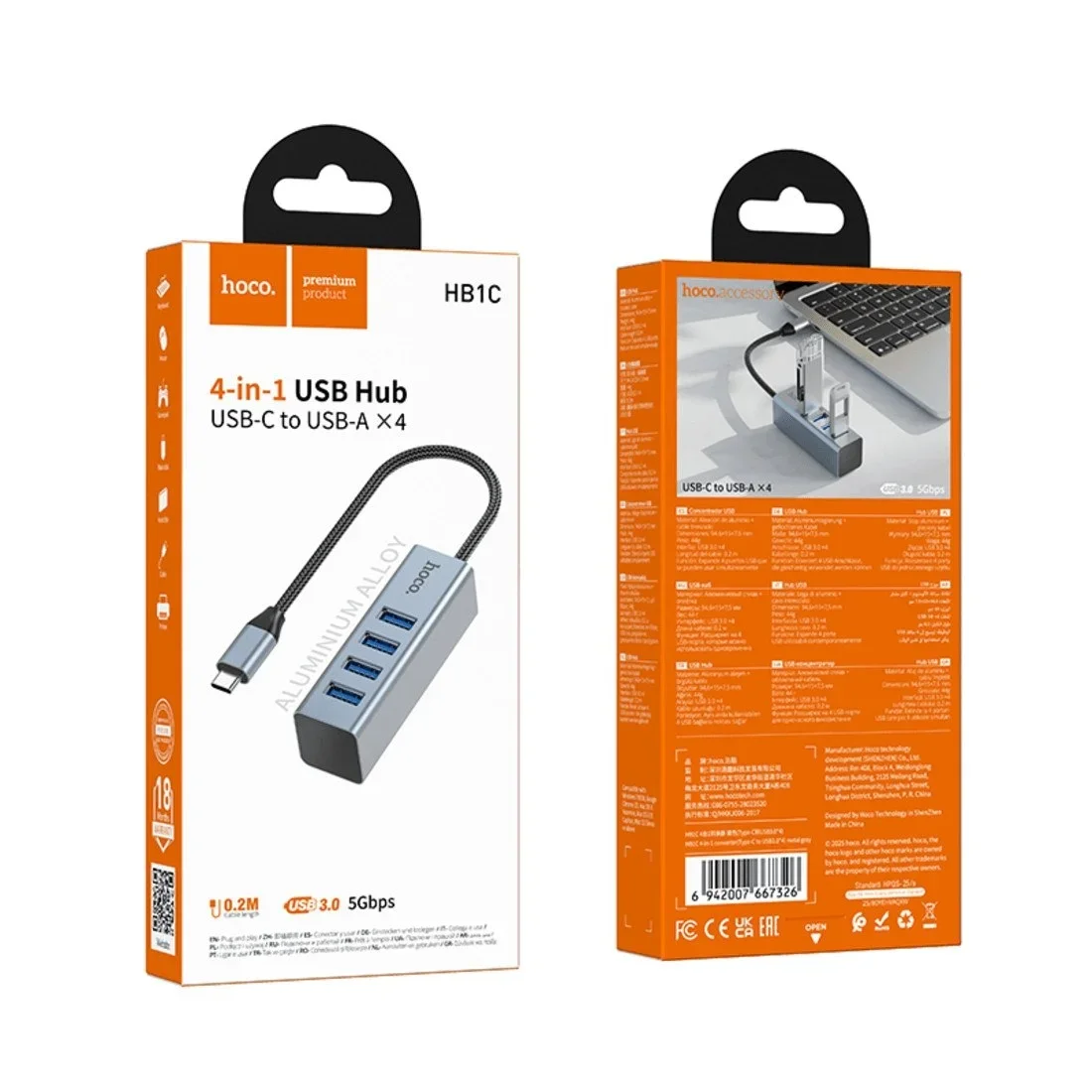 USB xab HOCO HB1C Type-C dan 4×USB 2.0 ga — OTG hub — 2/2