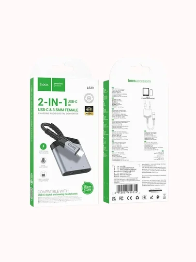 HOCO LS39 Type-C → 3,5 mm perexadnik, ovoz, mikrofon va zaryadlash bir vaqtda — 3/6