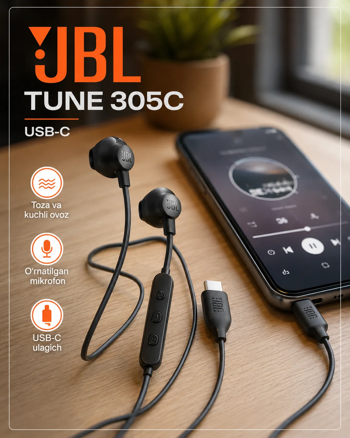 Simli quloqchin JBL Tune 305/310 Hi-Res Audio mikrofonli — JBL — Simli naushnik