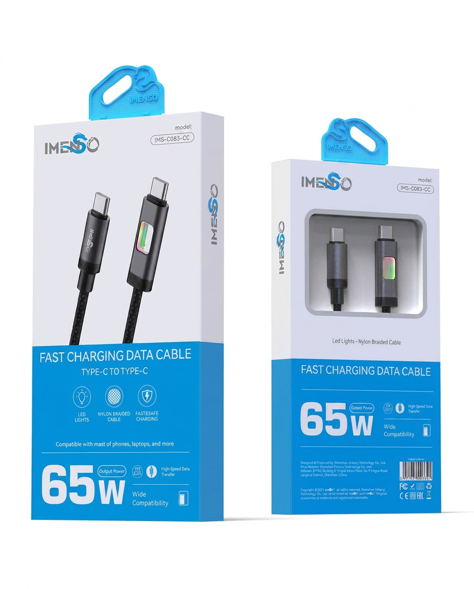 Zaryadlovchi kabel Imenso IMS-C083-CC 65W Type-C to Type-C RGB yoritgichli — Imenso — Kabel