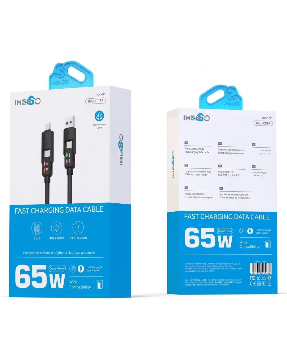 Zaryadlovchi kabel Imenso IMS-C087 4-in-1 65W RGB, 1.5 m silikon — Imenso — Kabel