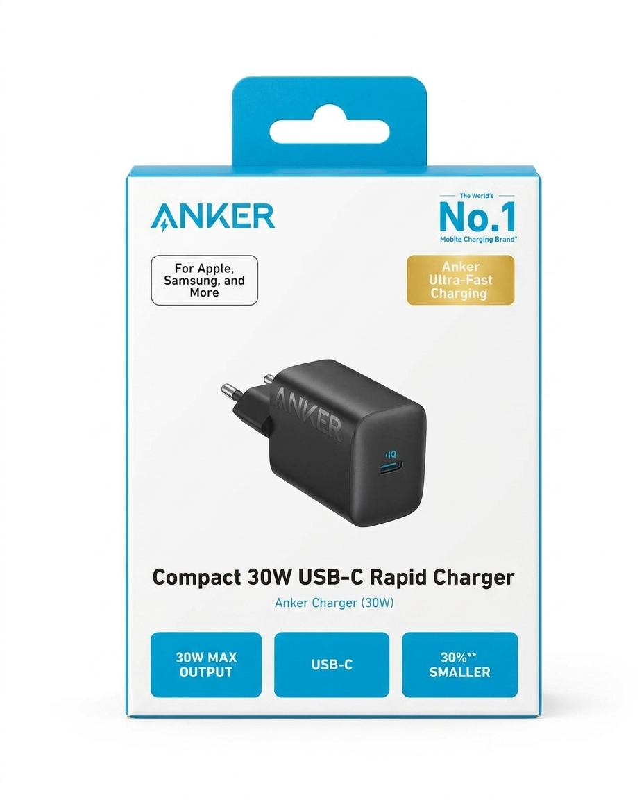 Zaryadlovchi Anker Nano 30W USB-C — Apple va Samsung uchun tezkor adapter — Anker