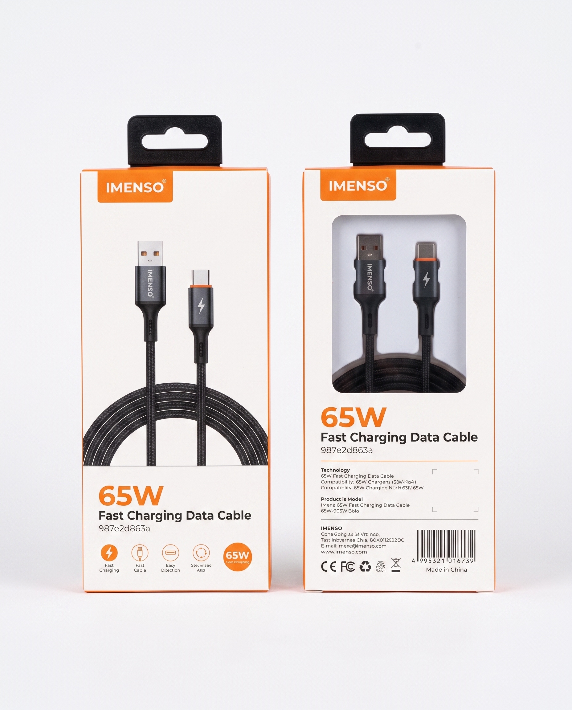 USB to Type-C, Zaryadlash va Ma'lumotlar o'tkazuvchi kabel 65W — Imenso — Kabel