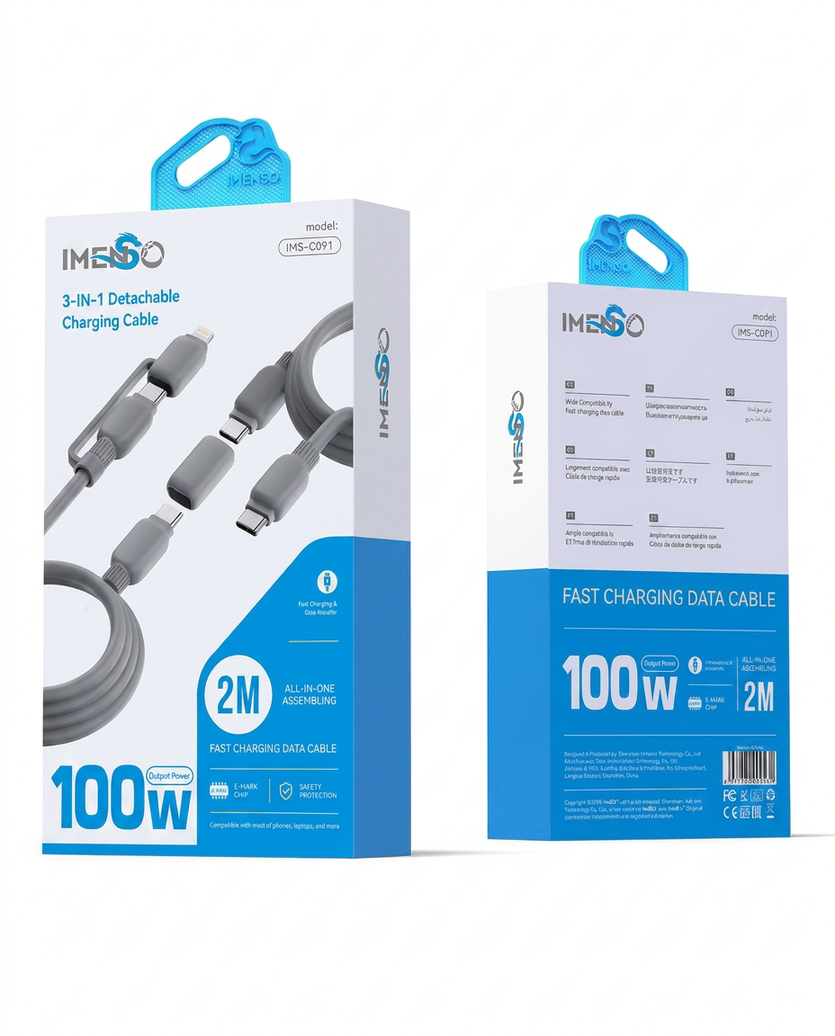 Zaryadlovchi kabel IMS IMS-C091 3-in-1 100W Type-C va Lightning — Imenso — Kabel