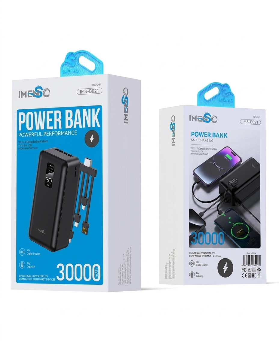 Powerbank IMS-B021 30000mAh — raqamli displeyli tashqi batareya — Imenso — Powerbank