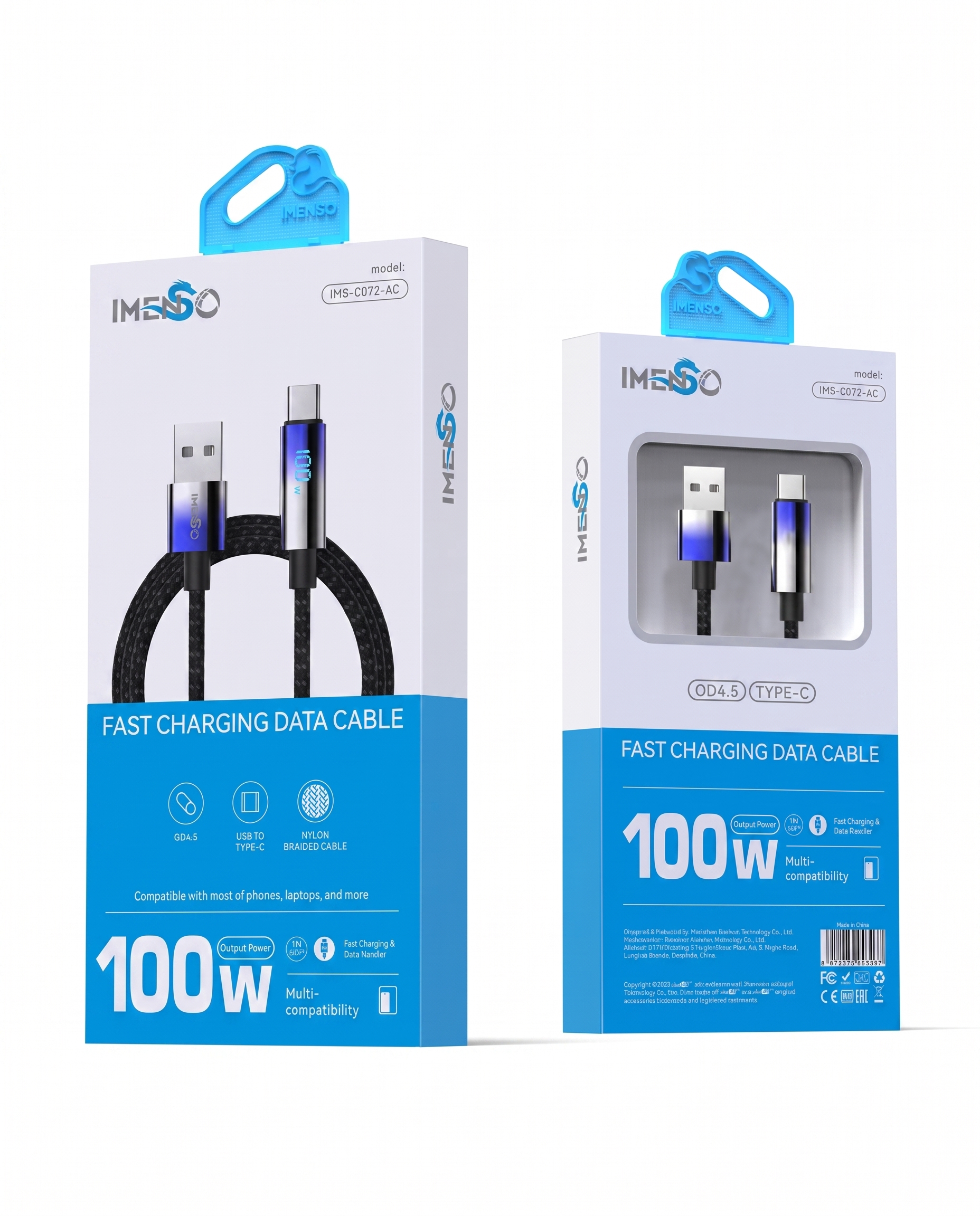 USB to Type-C, Zaryadlash va Ma'lumotlar o'tkazuvchi kabel 100W — Imenso — Kabel