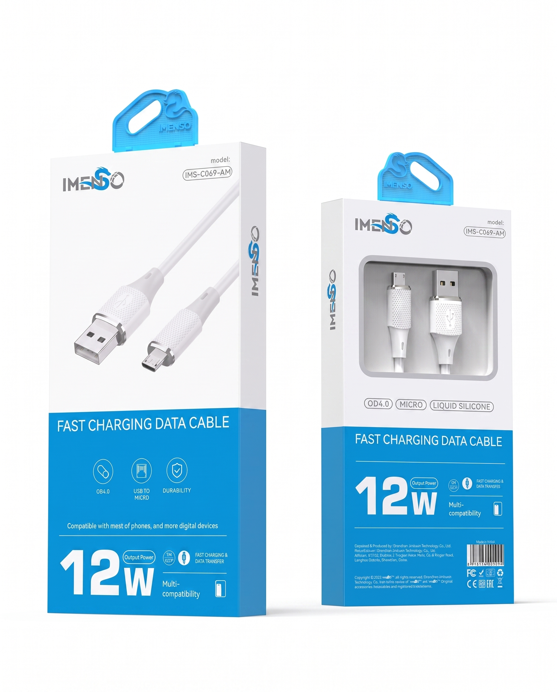 USB to Micro USB, 12W tezkor zaryadlash va Ma'lumot o'tkazuvchi kabel — Imenso — Kabel