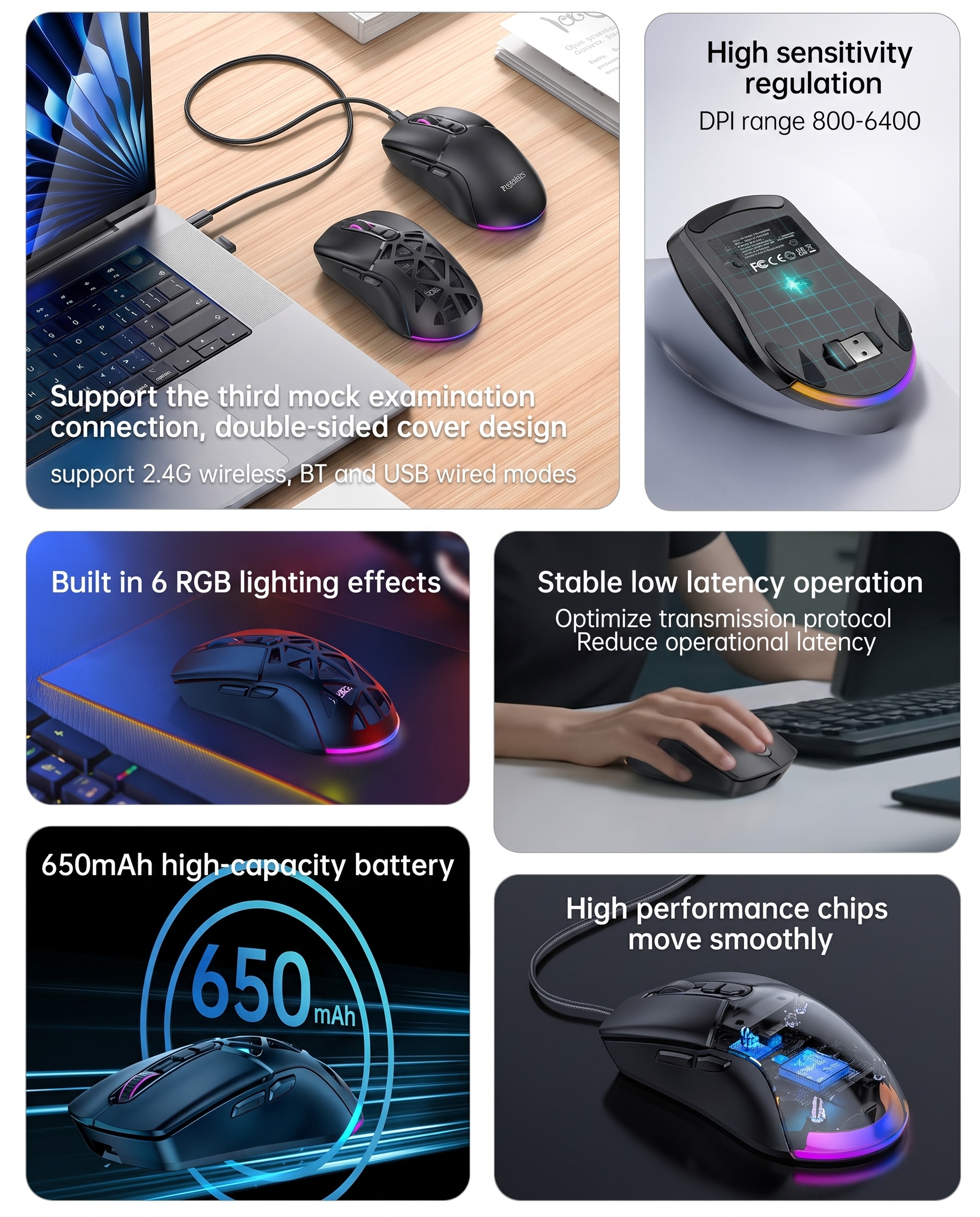 Simsiz sichqoncha Yesido KB46 RGB yoritgichli Bluetooth va 2.4G geymer sichqonchasi — Yesido