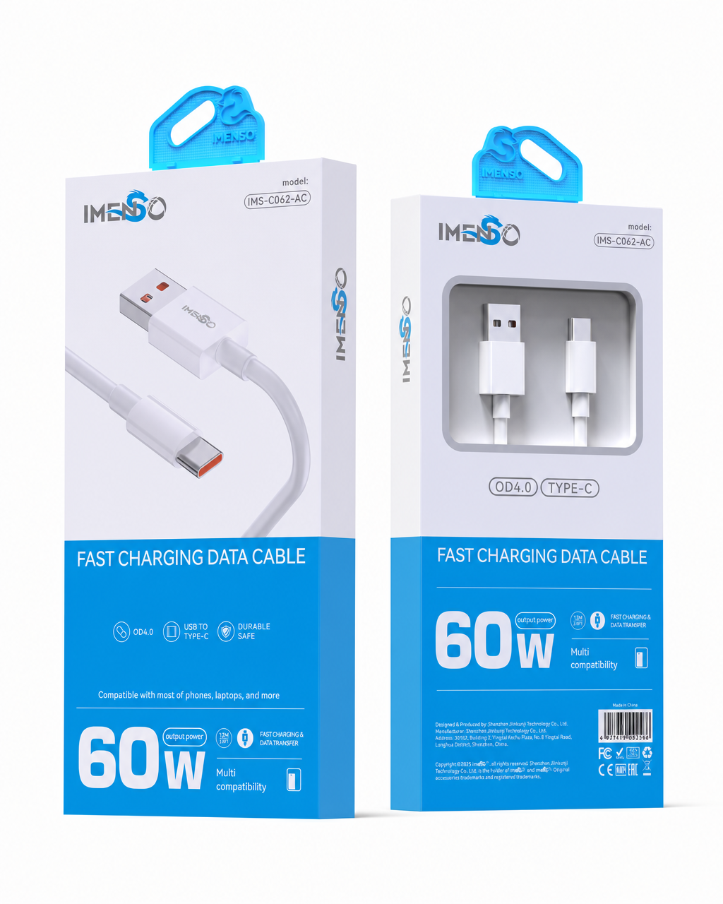USB to Type-C, 60W tezkor zaryadlash va Ma'lumot o'tkazuvchi kabel — Imenso — Kabel