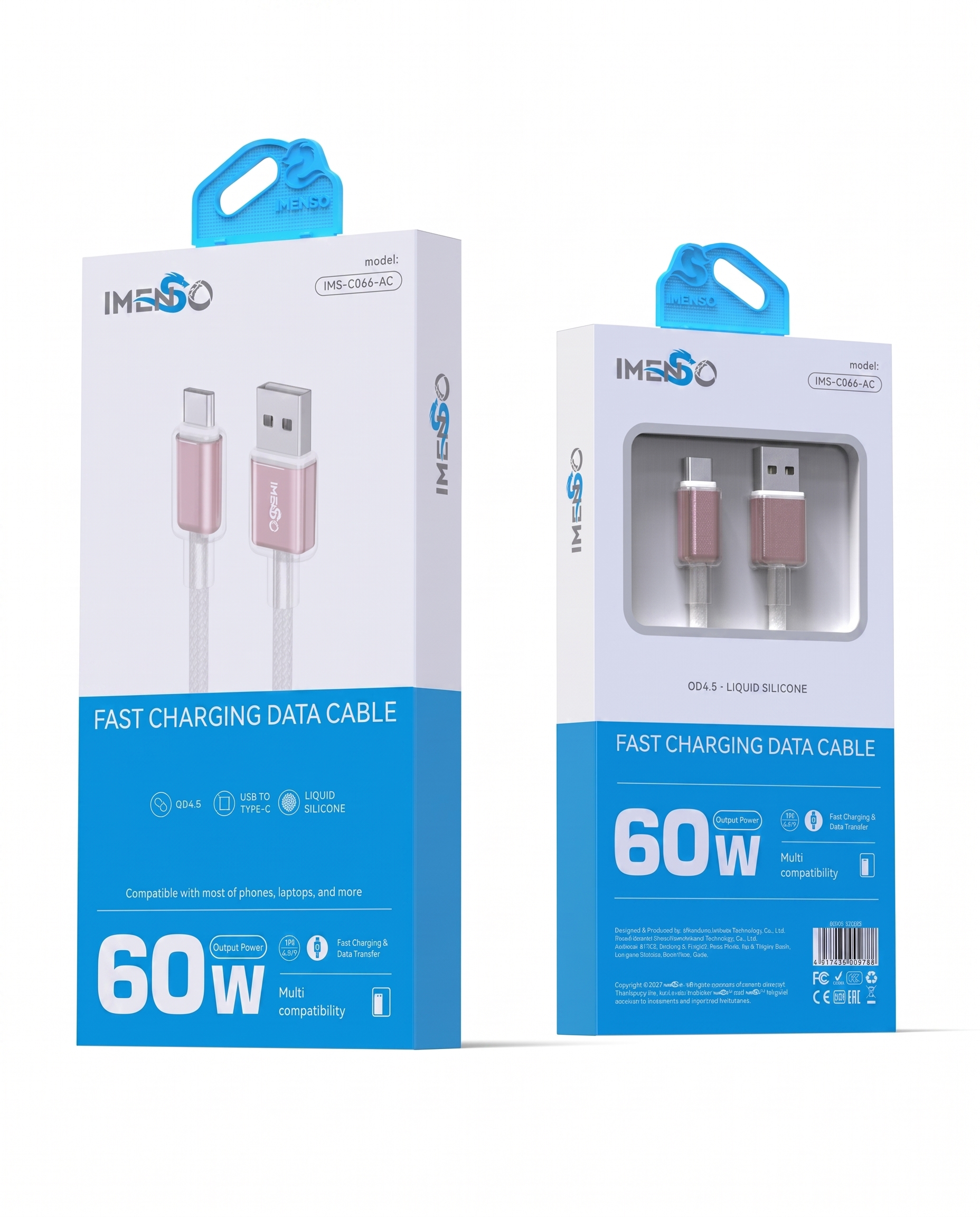 USB to Type-C, 60W tezkor zaryadlash va Ma'lumot o'tkazuvchi kabel — Imenso — Kabel