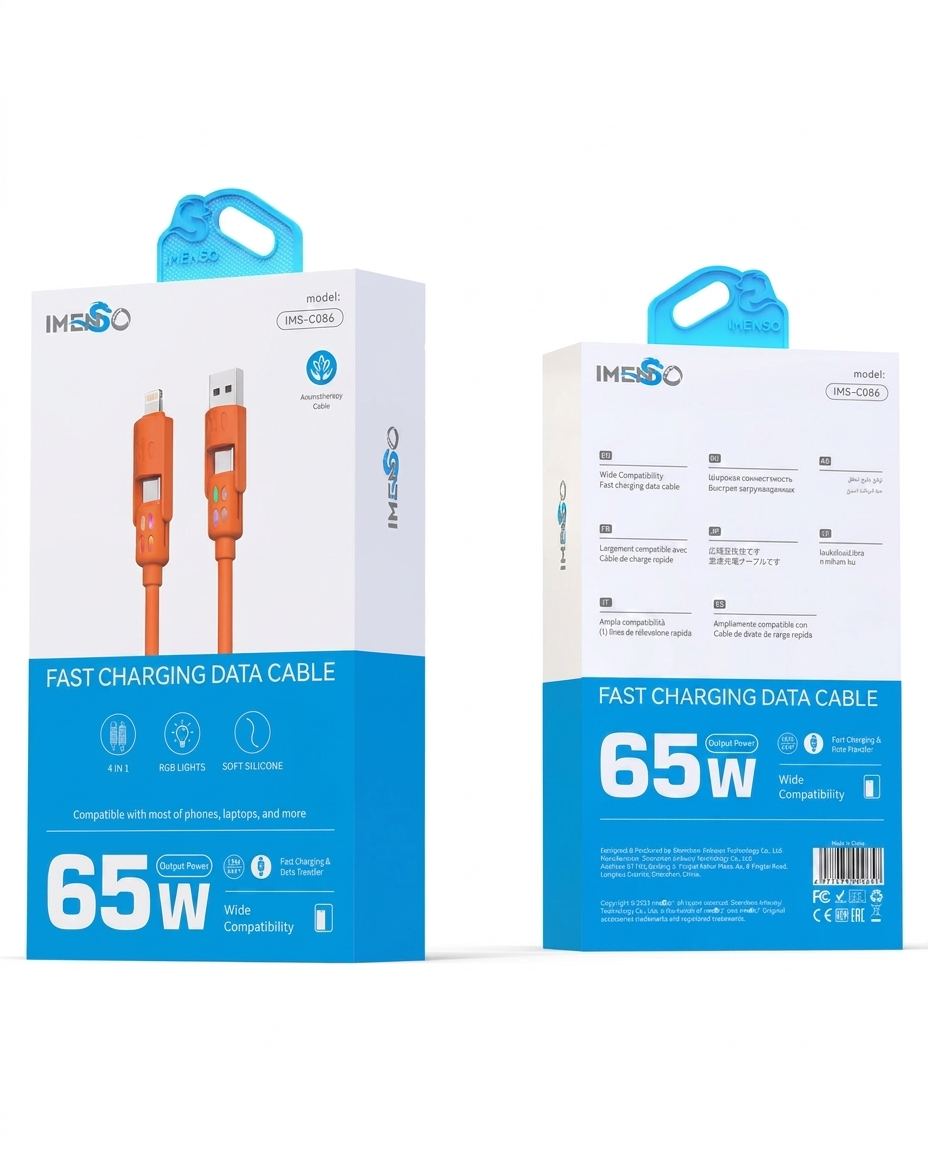 Zaryadlovchi kabel Imenso IMS-C086 4-in-1 65W RGB 1.5 m silikon — Imenso — Kabel