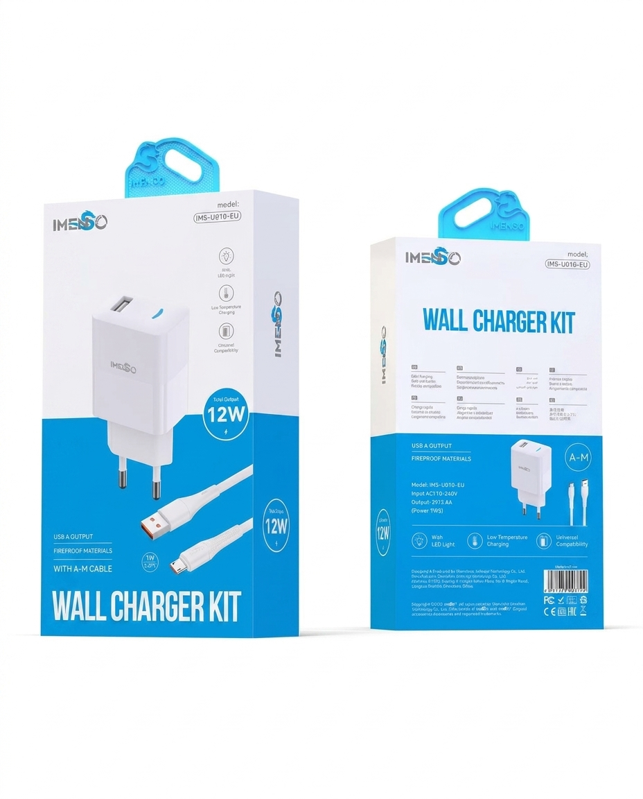 Zaryadlovchi adapter IMS U010-EU 2.4A — USB-A 12W tarmoq zaryadlagichi — Imenso — Zaryadlovchi Adapter
