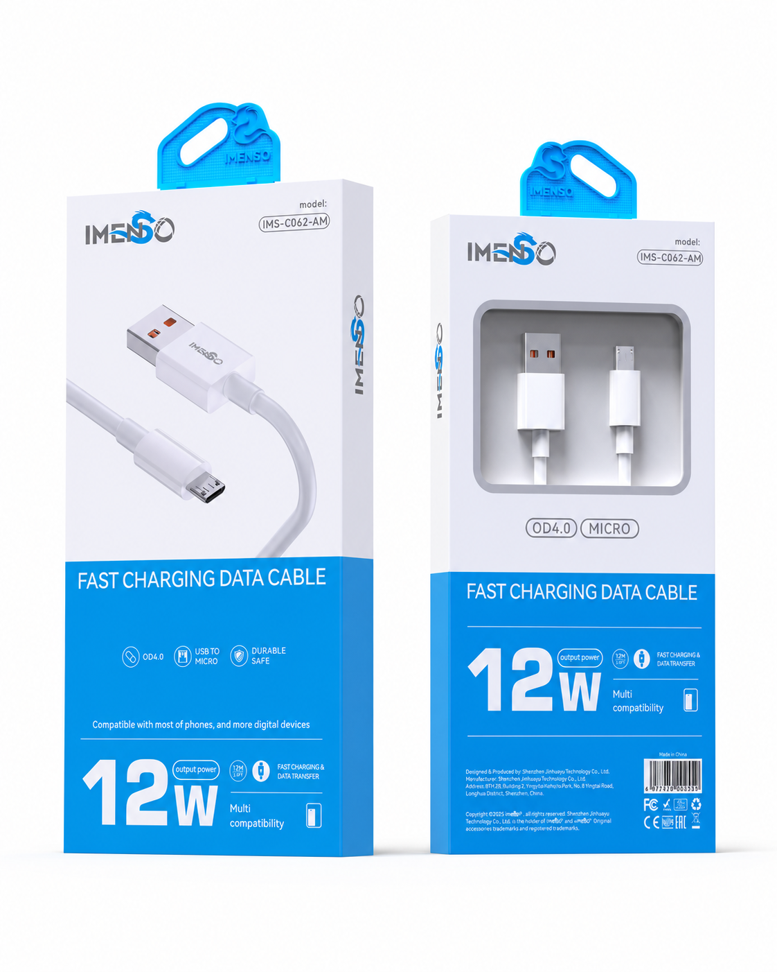 USB to Micro USB, 12W tezkor zaryadlash va Ma'lumot o'tkazuvchi kabel — Imenso — Kabel