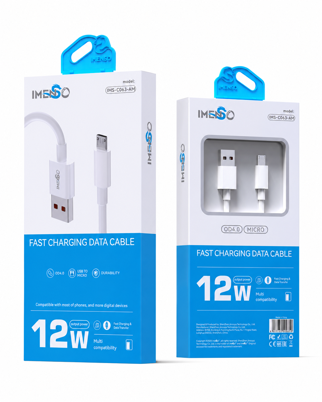 USB to Micro USB, 12W tezkor zaryadlash va Ma'lumot o'tkazuvchi kabel — Imenso — Kabel