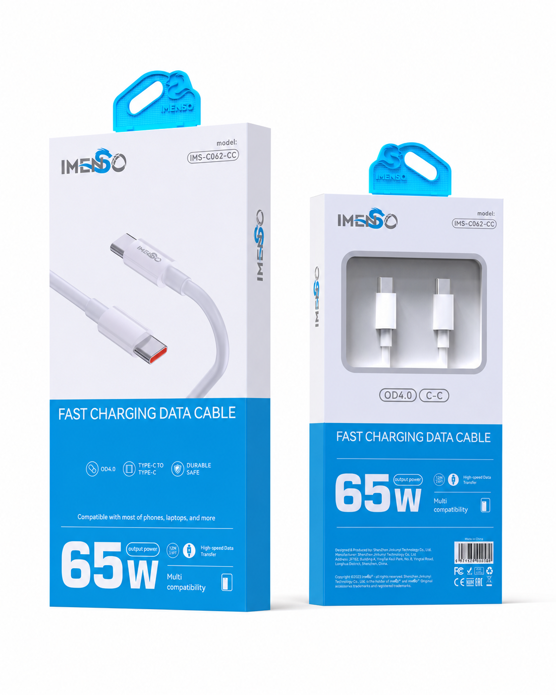Type-C to Type-C, 65W tezkor zaryadlash va Ma'lumot o'tkazuvchi kabel — Imenso — Kabel